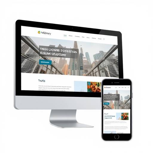Responsive design example: website displayed on desktop, tablet, and smartphone, demonstrating adaptability.